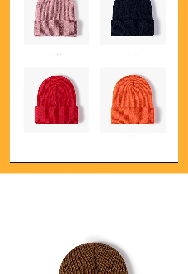 Women Men Autumn Winter Warm Beanie Hat Solid Color Lady Male Stretch