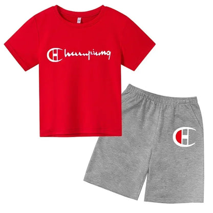 Boys Girls Round neck T-shirt Set Brand Printing Toddler 3-12 Year Tops +Shorts Fashion Leisure Summer Wear ildren's Clothing