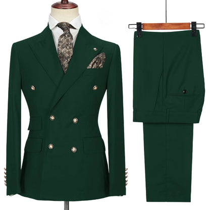 Men's Double-Breasted 2 Piece Suit Set Solid Color Business Casual Wedding Groom Dinner Party Work Jacket