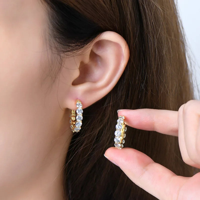 Luxury D Color 4mm 0.3CT Full Moissanite Hoop Earrings for Women S925 Silver All Diamond Earring Ear Buckle Fine Jewelry