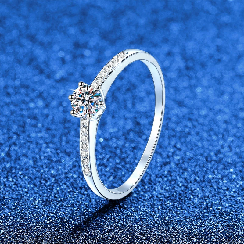 0.3ct 4mm Moissanite Rings for Women Sparkling Lab Diamond S925 Sterling Silver Eternity Wedding Engagement Promise Rings