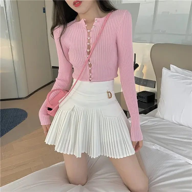 Fashions White Pleated Skirt Women High Waist Skater Skirt Female Korean A-Line High Fashion Casual Short Skirt Women Bottoms