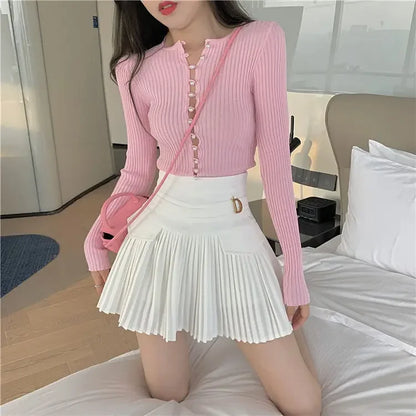 Fashions White Pleated Skirt Women High Waist Skater Skirt Female Korean A-Line High Fashion Casual Short Skirt Women Bottoms
