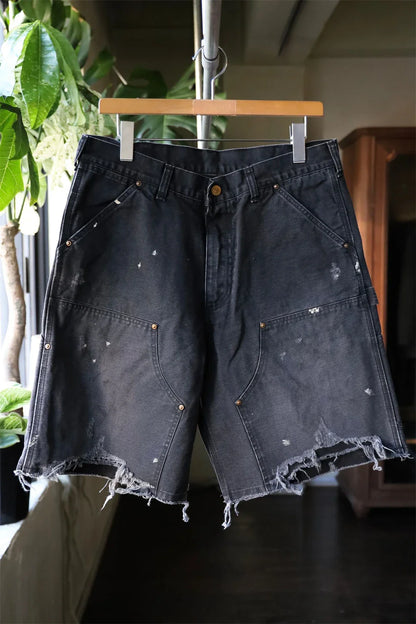 Black Nice Washed Damaged Saint DOUBLE KNEE Zipper Denim Shorts Men Women Oversized Shorts