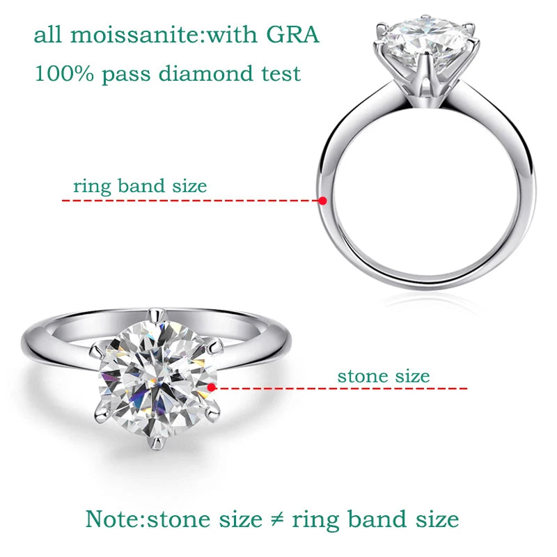 0.5-5CT Certified Moissanite Solitaire Ring for Women D Vvs1 Sparkling Wedding 925 Sterling Silver Lab Diamond Band GRA