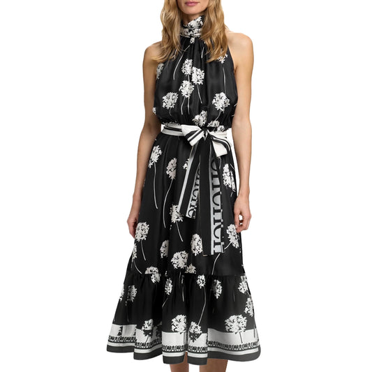 Women Fashion Sleeveless Tank Dress Summer Elegant Sundress Femmel Slim Waist Lace-Up Vintage Midi Dress