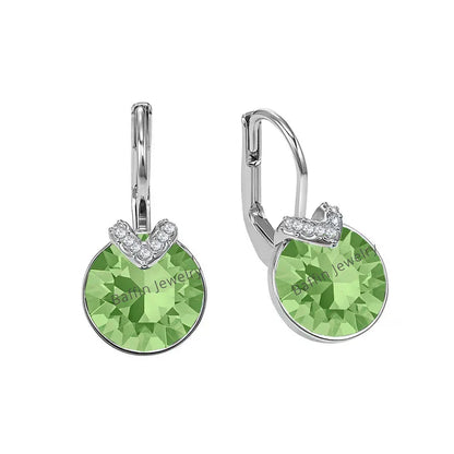 Bella V Drop Earring for Women Christmas Birthday Genuine Crystals from Austria Round Cut Dangle Silver Color Pierced Jewelry