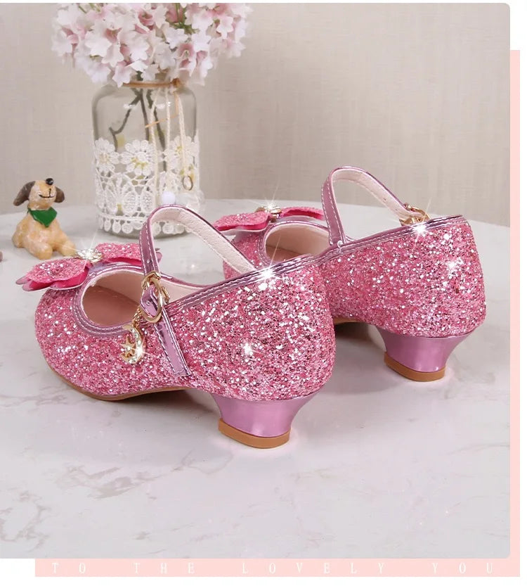 Baby Girls Princess Shoes Party Butterfly Crystal High Heels Sandal Children Dance Glitter Diamond Shoe Kids Walk Show Shoes