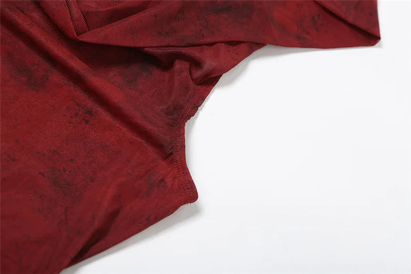 Streetwear 90s Grunge Mesh See Through Hooded Tops Cyber Y2K Irregular Hem Ruffles Hoodie Women Slim Blouse with Cuffs