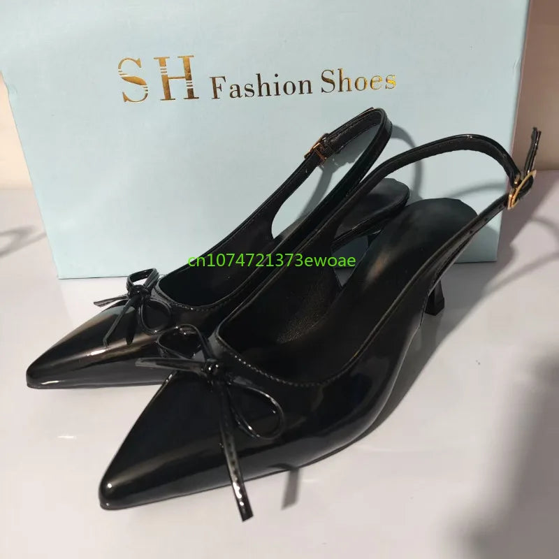 Bow Pointed Toe High Heels Sandals Women Brand Designer Shoes Fashion Slides Sexy Slingback Shoes Elegant Mules Sandals Female