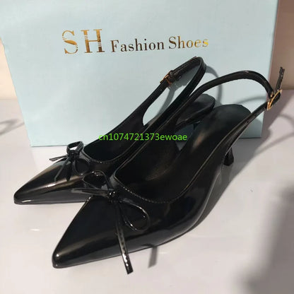 Bow Pointed Toe High Heels Sandals Women Brand Designer Shoes Fashion Slides Sexy Slingback Shoes Elegant Mules Sandals Female