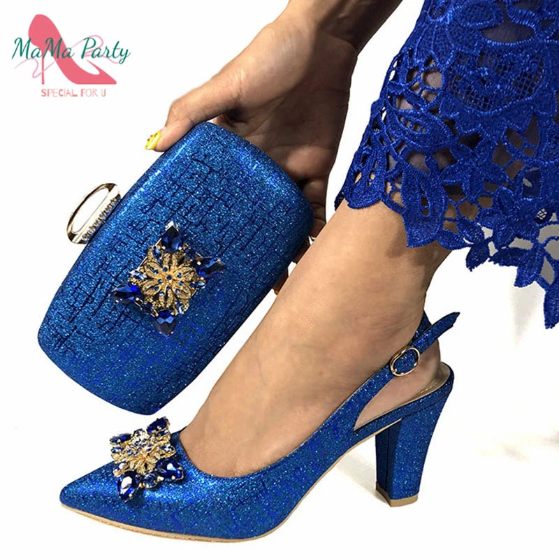 Classics Italian Design Shoes and Bag Set in Orange Color Comfortable Heels Pointed Toe Pumps for Wedding Party