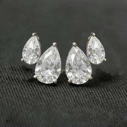 2-Stone Waterdrop Moissanite Stud Earrings for Women 925 Sterling Silver 3cttw Pear Cut Lab Diamond Ear Studs with Certificate