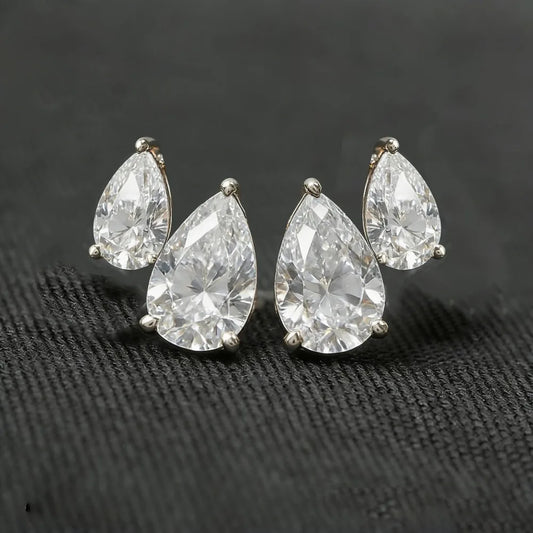 2-Stone Waterdrop Moissanite Stud Earrings for Women 925 Sterling Silver 3cttw Pear Cut Lab Diamond Ear Studs with Certificate