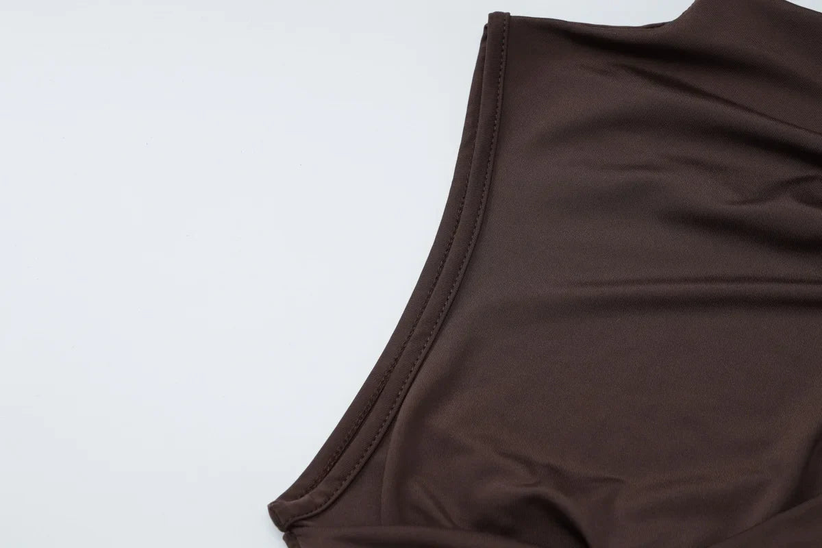 Irregular Draped Ruched Sexy Mini Dress For Women Turtleneck Sleeveless Pleated Slim Party Dress Female Holiday Beach Dresses