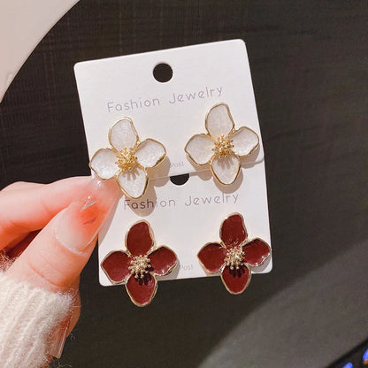 Dropped Glaze Flower Stud Earrings for Women Girl French Ins Vintage 2024 Fashion Korean Wedding Romantic Jewelry Gifts