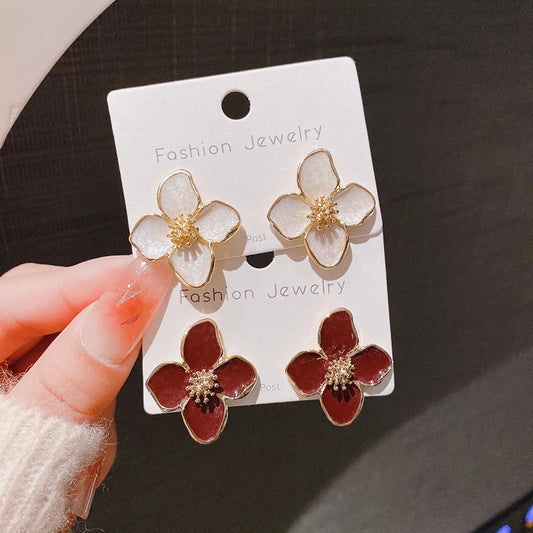 Dropped Glaze Flower Stud Earrings for Women Girl French Ins Vintage 2024 Fashion Korean Wedding Romantic Jewelry Gifts