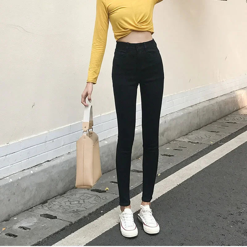 High waist skinny pencil denim pants women casual streetwear