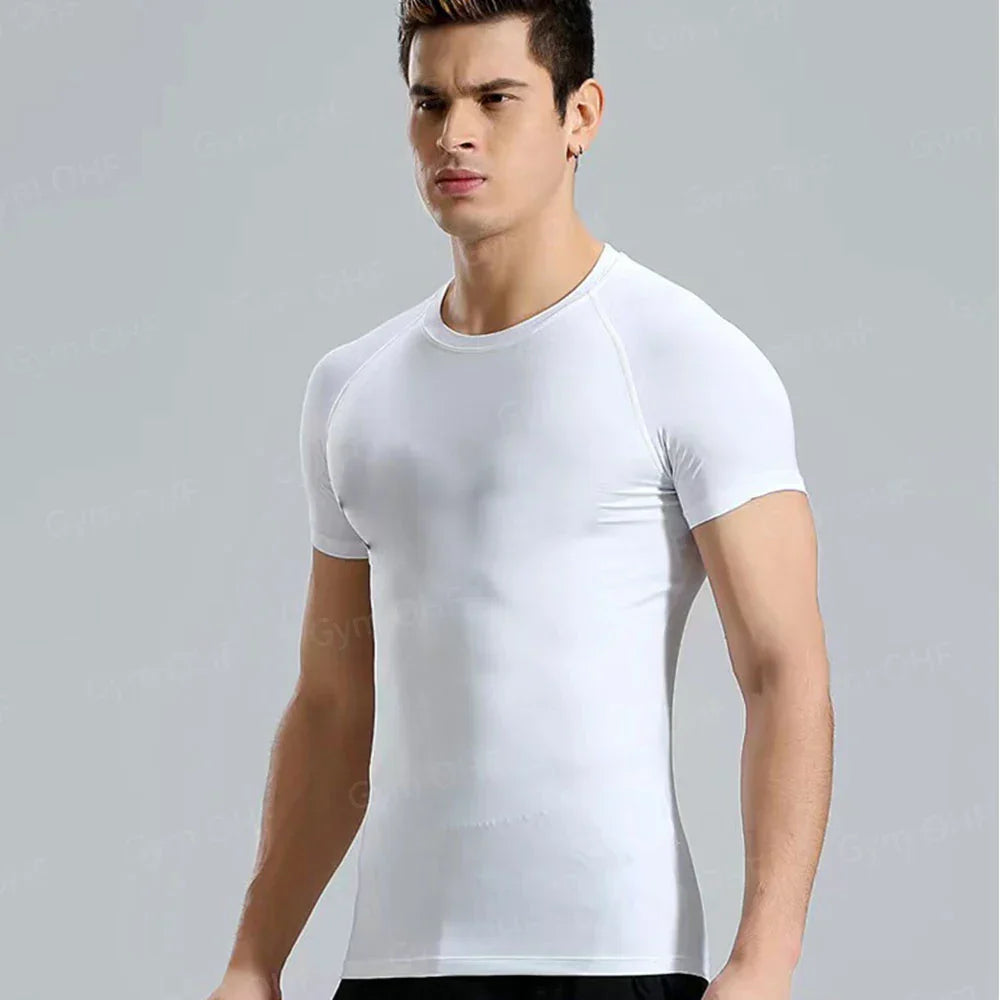 Funny Face 2 in 1 Shorts T Shirt Suits Men's Fitness Breathable Second Skin Compression Shirts Sets Gym Double Deck Shorts