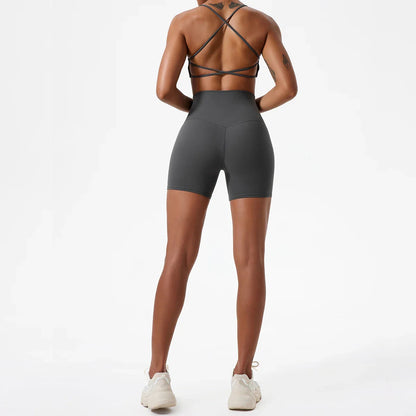 Two Pieces Yoga Set Women Gym Shorts Sports Suit Female Soften Skin-Friendly Activewear Beauty Back Women Sportswear