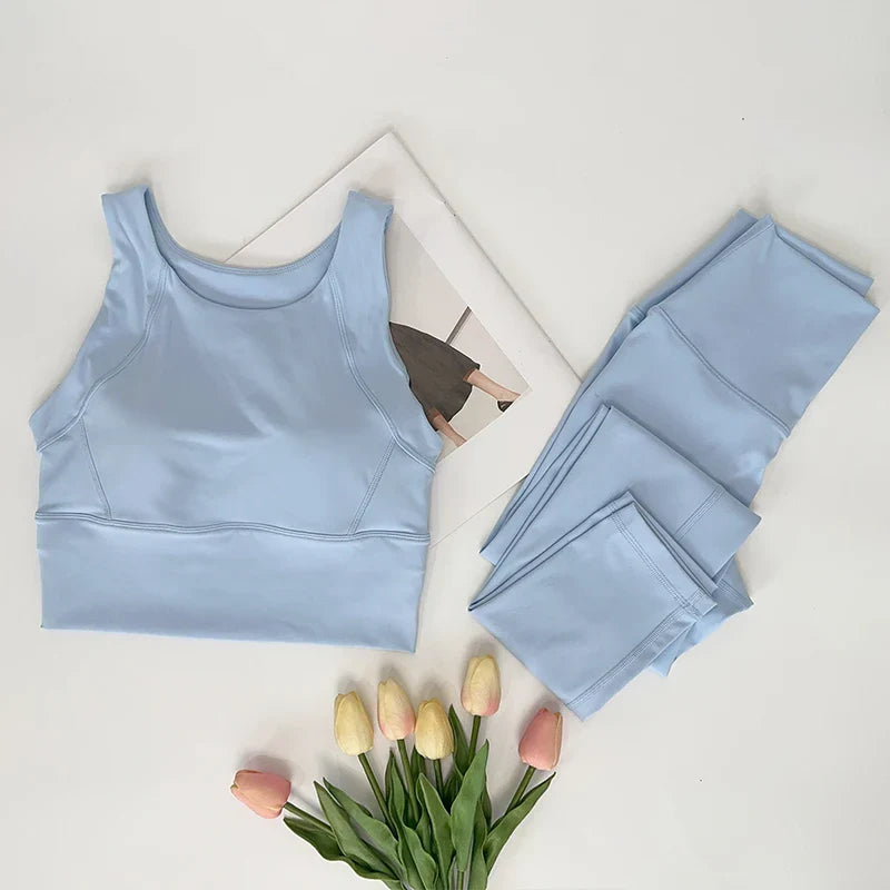 2 Piece Yoga Clothes Women's Gym Yoga Set Strap Cross Back Push Up Sport Bra High Waist Yoga Leggings Sportwear Workout Wear