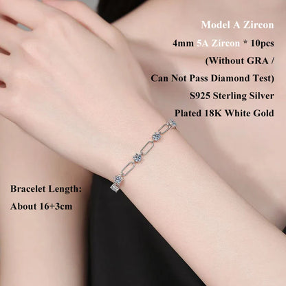 4mm 0.3CT D Color Round  Moissanite Diamond Link Bracelet for Woman Man 925 Silver Adjustable 16cm Chain Bracelets GRA Gift