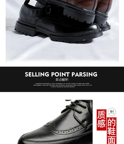 Men Korea Leather Platform Oxfords Slip on Thick Tottom for Male Derby Shoes Casual Loafers Mens Square Toe Formal Dress Shoes
