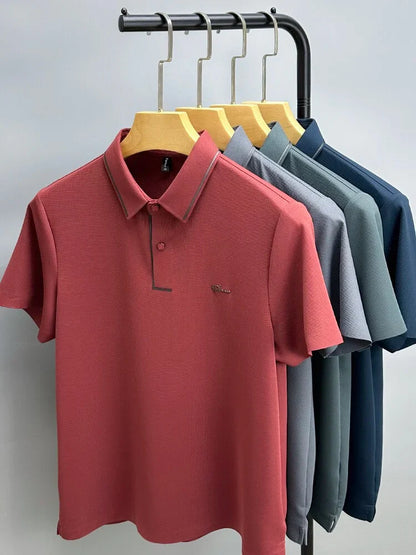 Luxury summer new ice silk breathable polo shirt men's short sleeve high-end exquisite letter embroidery casual lapel T-shirt