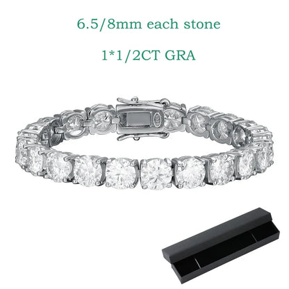 Each 6.5/8mm Full Moissanite Tennis Bracelets for Women Men Hip Hop Original Full Diamond 925 Sterling Silver Chain GRA