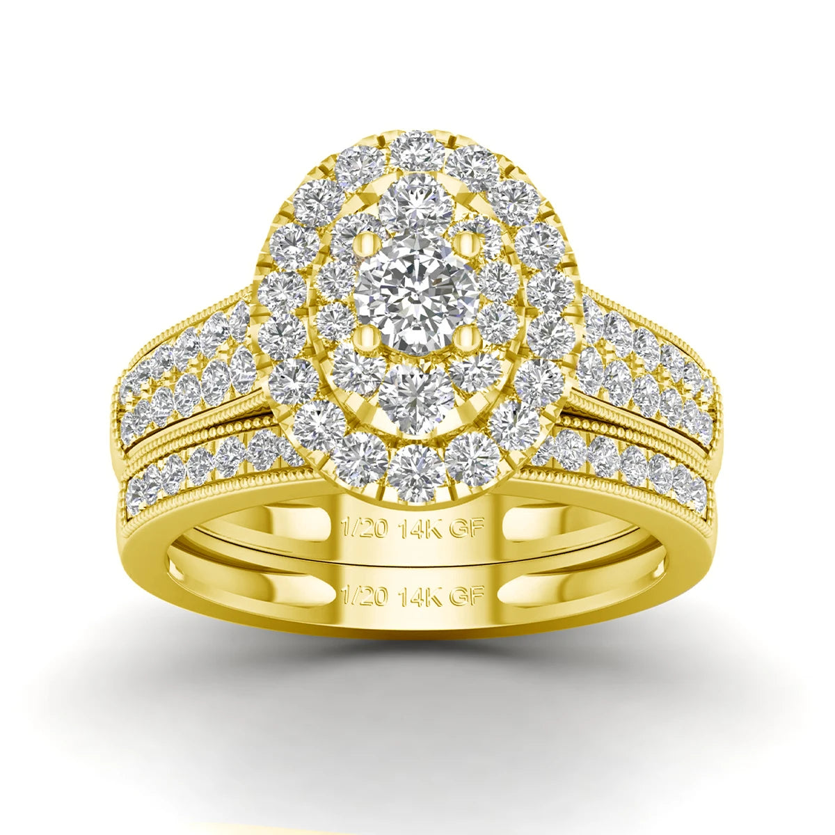 2pcs 14k Gold Filled Rings Set Moissanite Diamonds Certified Wedding Jewelry For Women Waterproof Bride Gift Non Tarnish