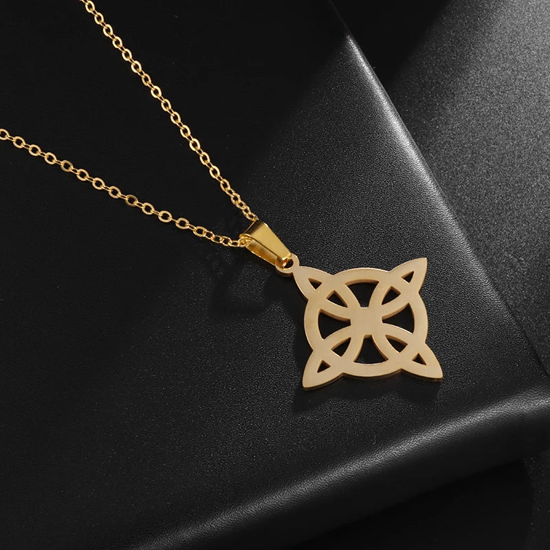 Witchcraft Witch Knot Necklace Irish Trinity Knot Triple Spiral Pendant Stainless Steel Ankh Cross Pentagram Amulet Jewelry