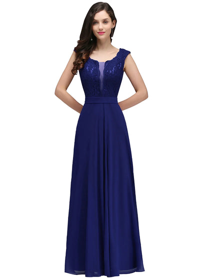 Elegant Long Burgundy Women Evening Dresses Sexy Illusion O Neck Lace Sleeveless A-Line Chiffon Formal Party Prom Gowns Vestidos