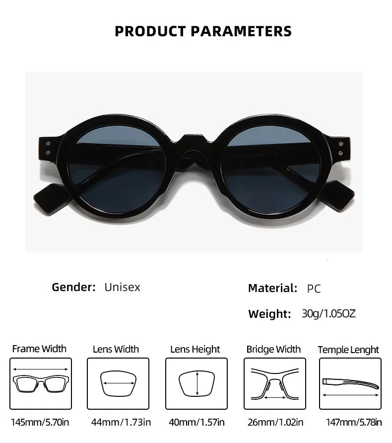 Round Sunglasses Men Punk Double Color Shades UV400 Retro Rivets Decoration Women Trending Sun Glasses Clear Lens Frame