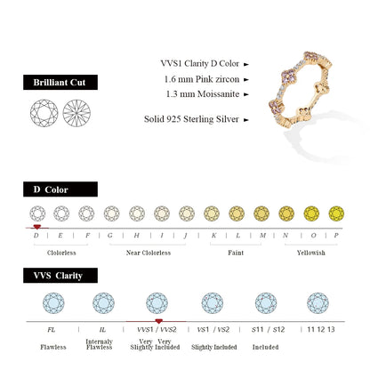 DVVS1 Moissanite Ring for Women 100% Real 925 Sterling Silver Gold Plated Wedding Party Charm Fine Jewelry New