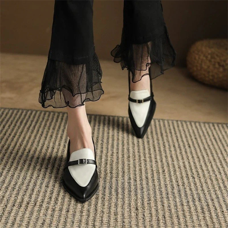 New Summer Style Fashionable Comfortable Wear-resistant Belt Buckle Thick Heel Medium Pointed Matching Women's Single Shoes