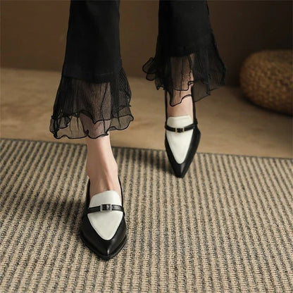 New Summer Style Fashionable Comfortable Wear-resistant Belt Buckle Thick Heel Medium Pointed Matching Women's Single Shoes