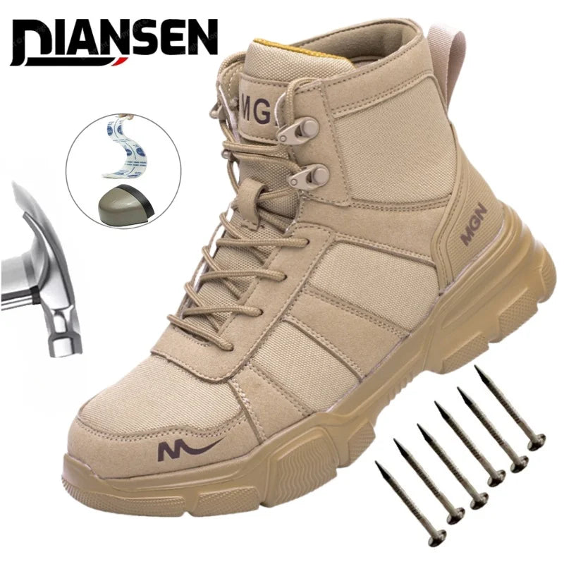Camouflage Safety Boots Men and Women Work Indestructible Shoes Climbing Steel Toe Protective Boots Anti-puncture Safety Shoes
