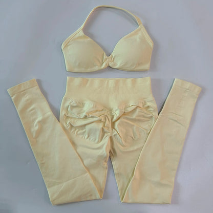 2 Pieces Set For Woman Strappy Yoga Bra Sports Top Workout Leggings Set Seamless Gym Set Fitness Clothes Outfit Activewear