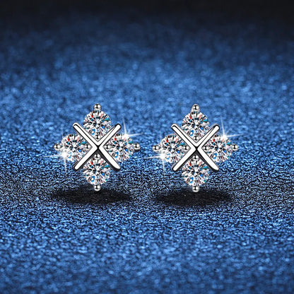 D Color 0.1CT 3mm 4-Stone Cross Full Moissanite Stud Earrings For Women S925 Sterling Silver Diamond Earring Fine Jewelry