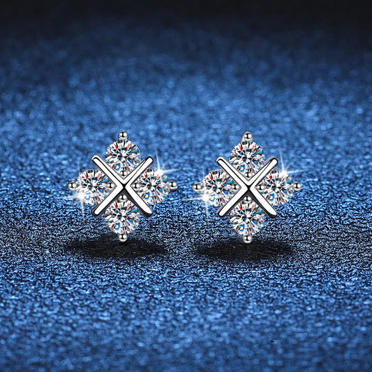 D Color 0.1CT 3mm 4-Stone Cross Full Moissanite Stud Earrings For Women S925 Sterling Silver Diamond Earring Fine Jewelry