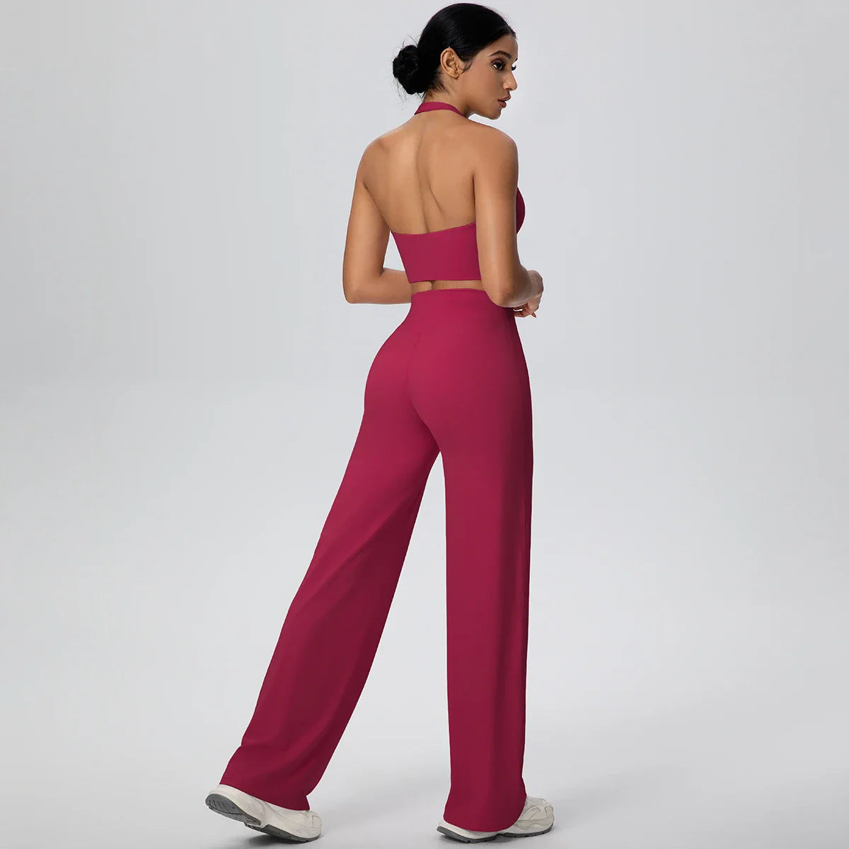 2PCS Woman Backless Hanging Neck Bra and Pants Yoga Set Summer Breathable Gym Sports Running Workout Top Hot Sales Yoga Set