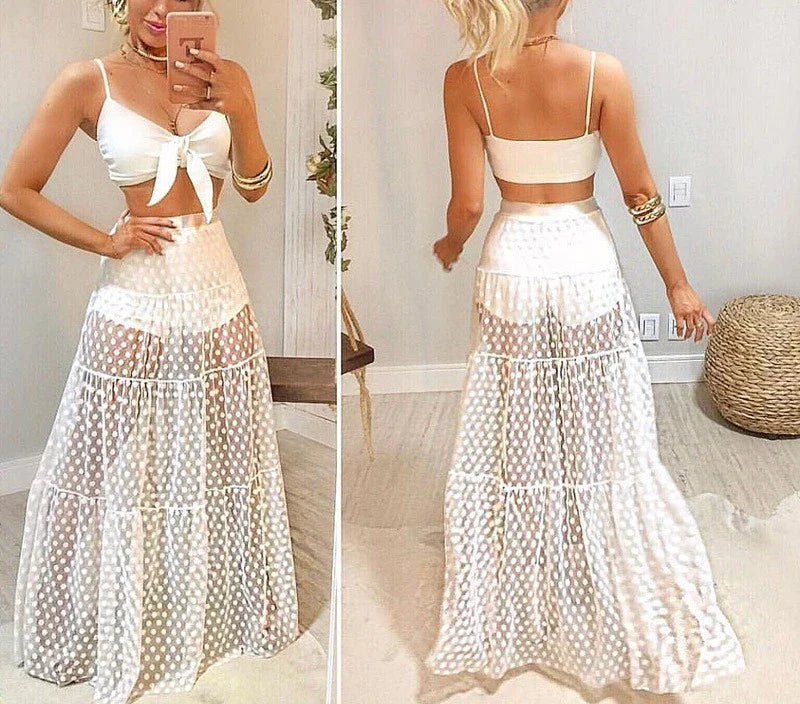 Lace Jacquard Transperant Skirt Women Summer New High Waist Sexy Casual Long Skirts Streetwear Fashion Black Maxi Skirt