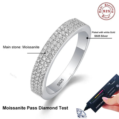 All Moissanite Ring 925 Sterling Sliver with Gold Plated Eternity Band Lab Diamond Rings for Women Party Sparkling Jewely