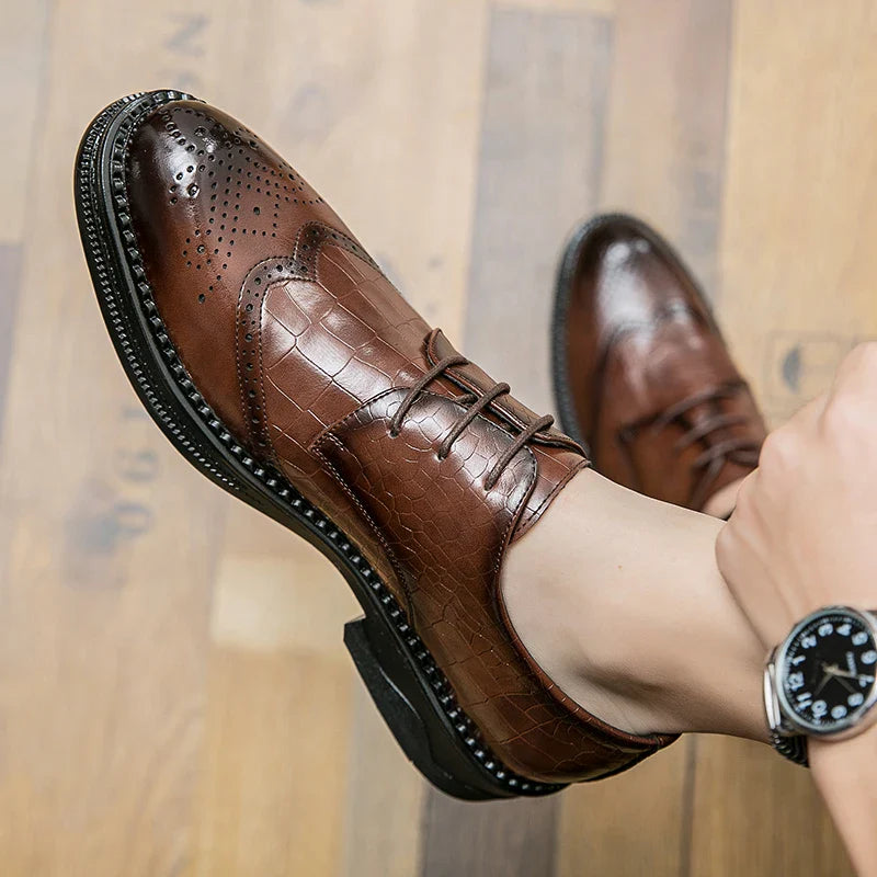 Luxury Men Brogue Dress Shoes Men Suit Casual Shoes Formal Business Leather Shoes Men Brown Wedding Italian Banquet Shoe Size 46