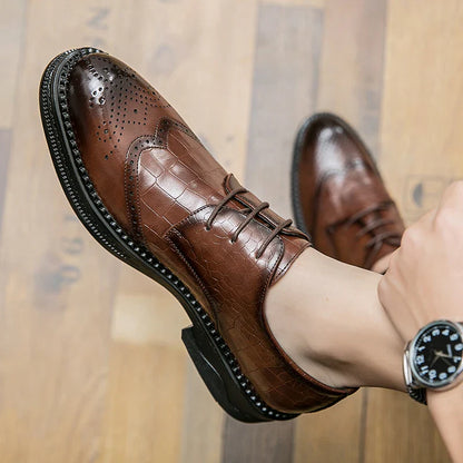 Luxury Men Brogue Dress Shoes Men Suit Casual Shoes Formal Business Leather Shoes Men Brown Wedding Italian Banquet Shoe Size 46