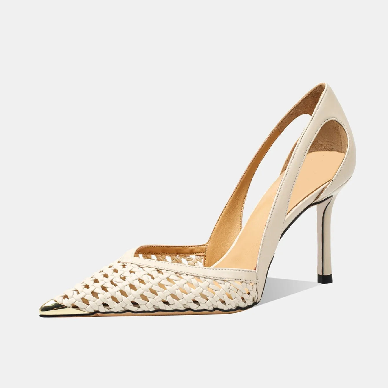Women Hollow Sandals Elegant Pointed Toe Metal Straps High Heels Shoes Women Elegant Fashion Concise Sandals  Zapatos De Mujer