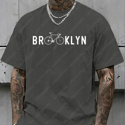 Brooklyn Bicycle Print T Shirt Men's Summer Streetwear Cotton Tops for Cycling Lovers New York City Cyclist Graphic Tshirt Gift