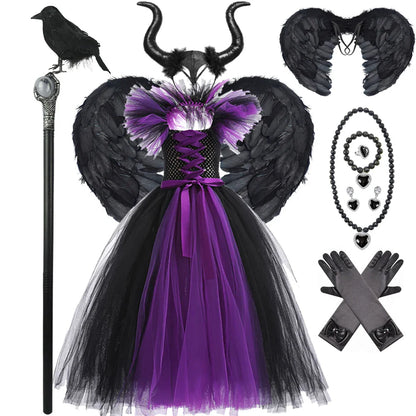 Fantasia Malévola Infantil Meninas Vestido Princesa Bruxa Festa a Fantasia Roupa de Carnaval Infantil Disfarce sem Mangas