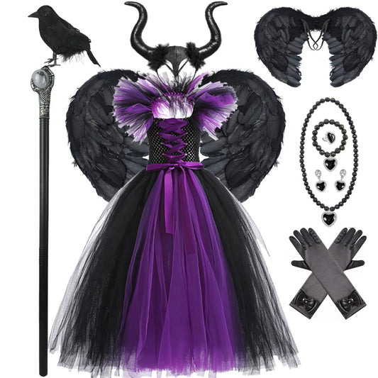 Maleficent Costume Kids Girls Princess Dress Witch Masquerade Party Clothes Children Carnival Disguise Sleeveless Costumes