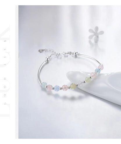 925 Sterling Silver Colorful Beads Crystal Charms Bracelet Fashion New Luxury Bangle Chain For Women Party Jewelry